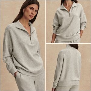 NWT Varley DoubleSoft Hawley Half-Zip Sweatshirt Light Grey Marl Pullover - M